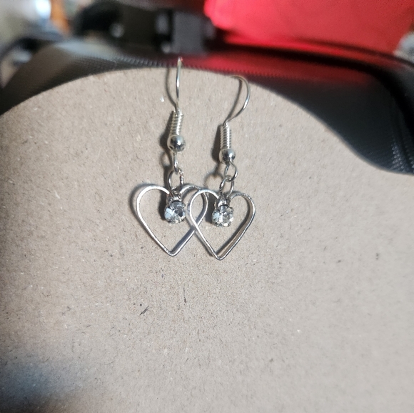 Silver Tone Hook Rhinestone Heart Theme Earrings Tony Alexander Jewelry - Picture 2 of 2